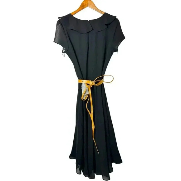 Gabby Skye Dress Cap Sleeve black  Tie Waist Faux Wrap SZ 10 - Picture 7 of 10